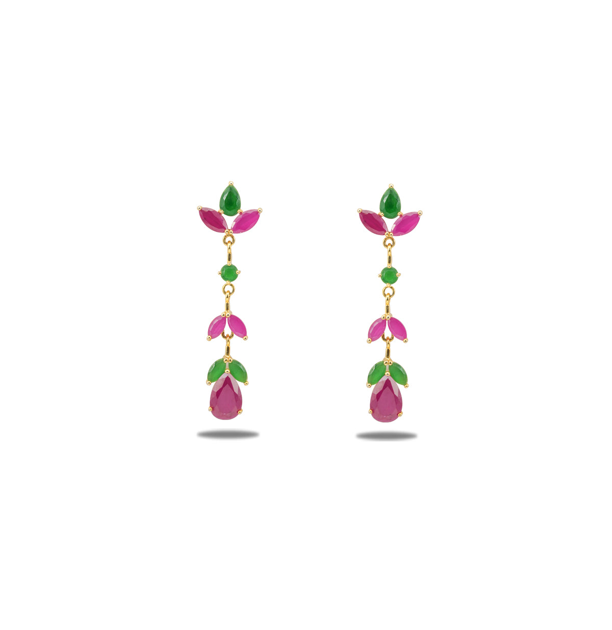 Classic Fancy Red And Green Stone Dangling Earring
