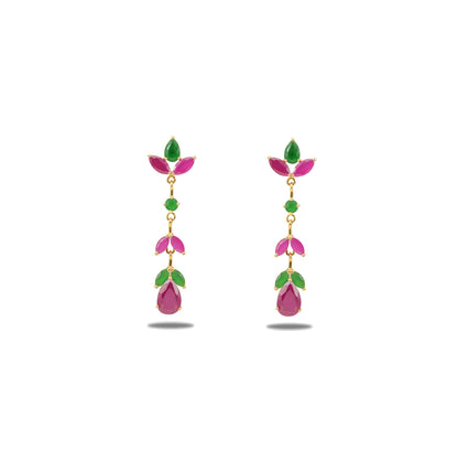 Classic Fancy Red And Green Stone Dangling Earring