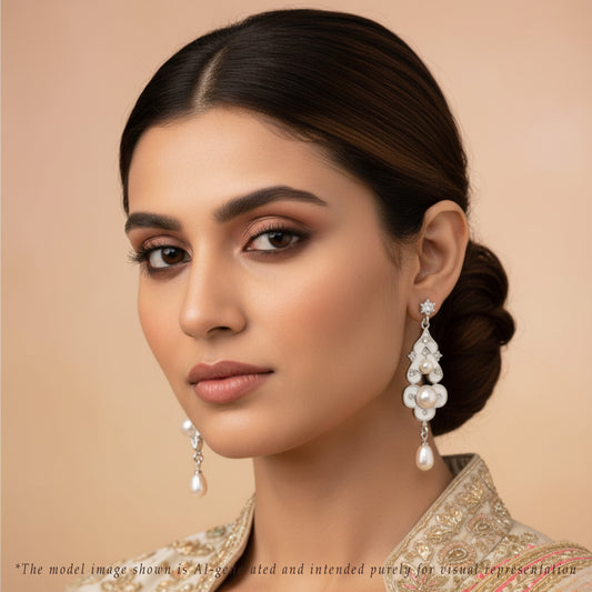 Gorgeous Fancy White Freshwater Pearl Hanging Earrings