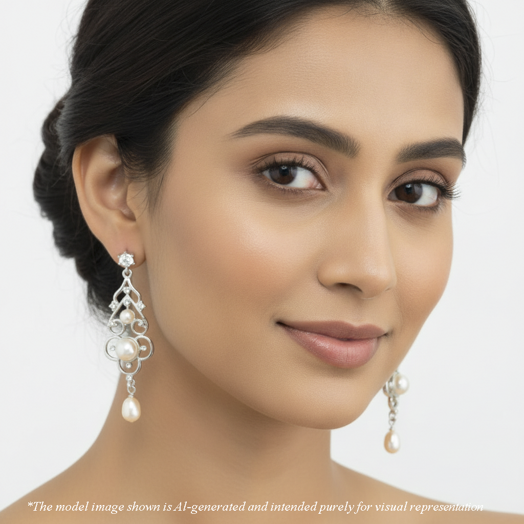 Gorgeous Fancy White Freshwater Pearl Hanging Earrings
