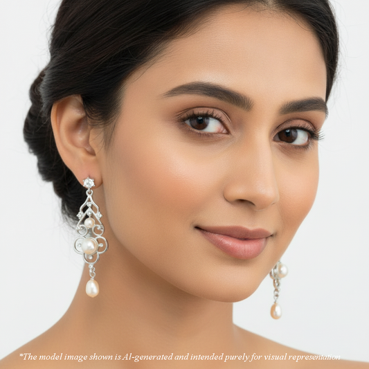 Gorgeous Fancy White Freshwater Pearl Hanging Earrings