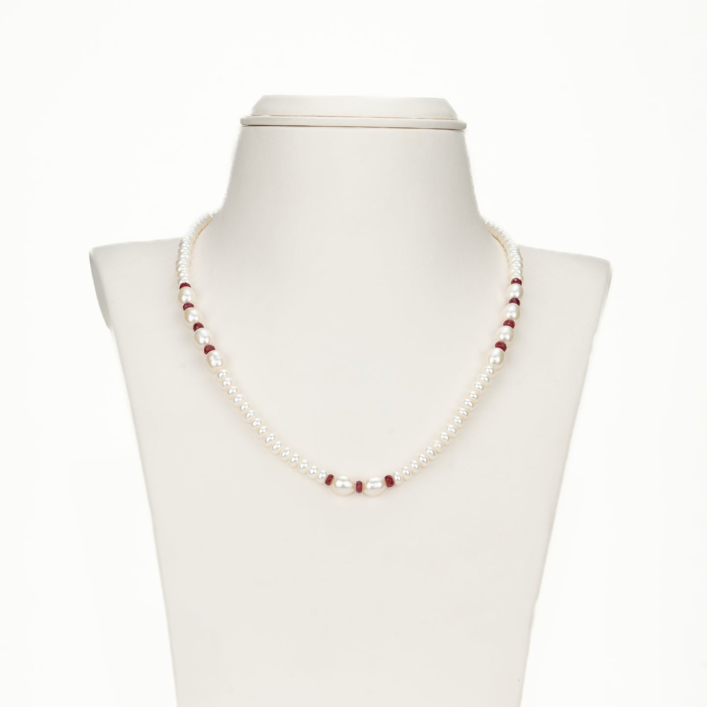 Natural Ruby And 3.0-4.0mm Mix Freshwater Pearl Necklace Set-A Quality