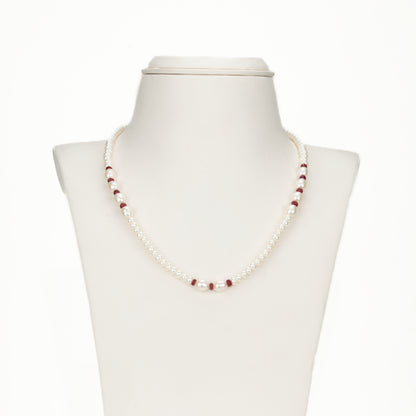 Natural Ruby And 3.0-4.0mm Mix Freshwater Pearl Necklace Set-A Quality