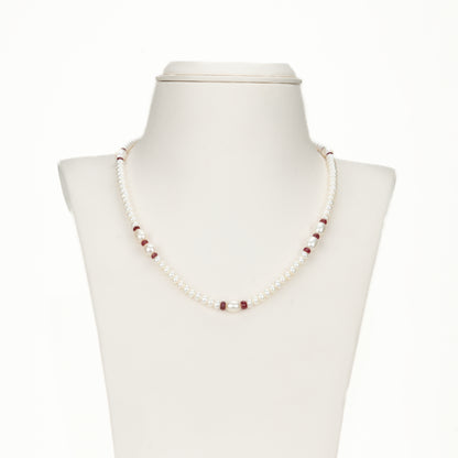 Natural Ruby And 3.0-4.0mm Mix Freshwater Pearl Necklace Set- A Quality