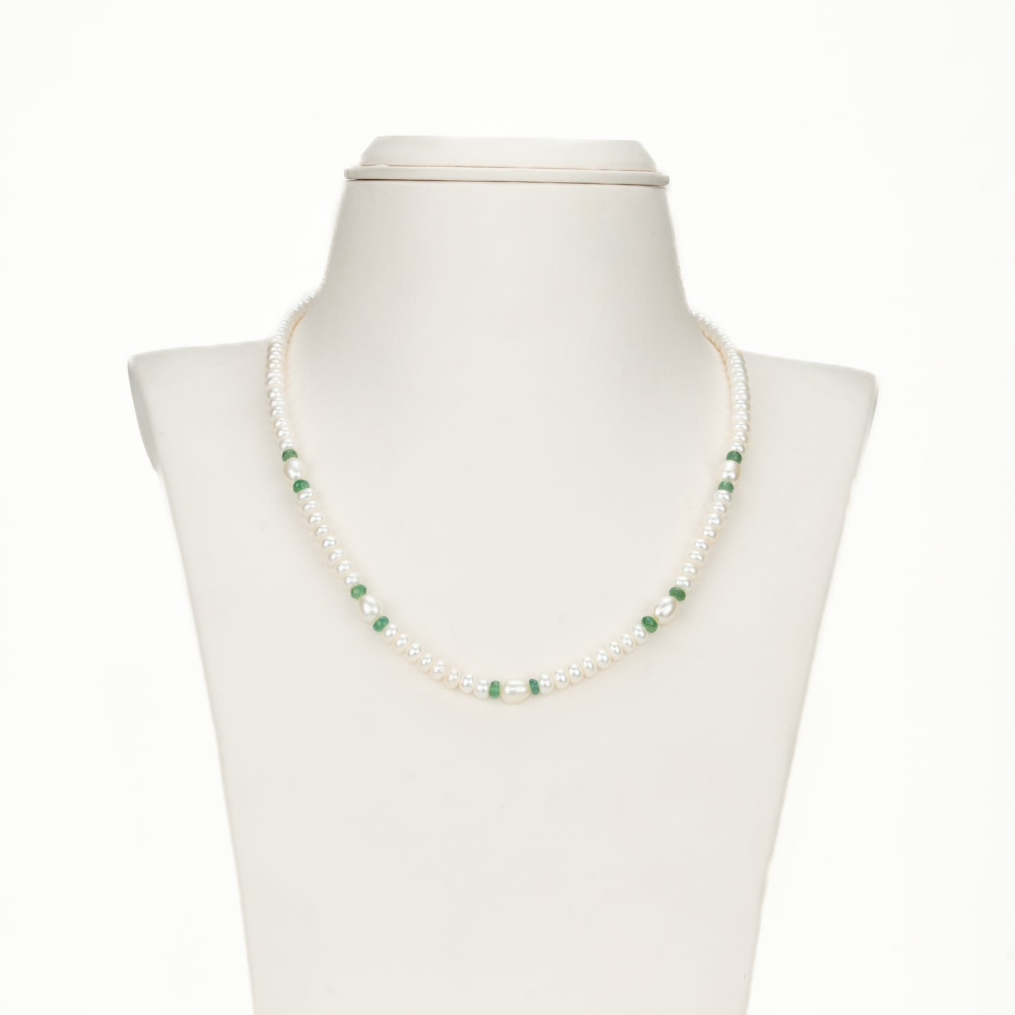 Natural Emerald And 3.0-4.0mm Mix Freshwater Pearl Necklace Set - A Quality