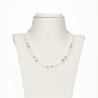 Natural Emerald And 3.0-4.0mm Mix Freshwater Pearl Necklace Set - A Quality