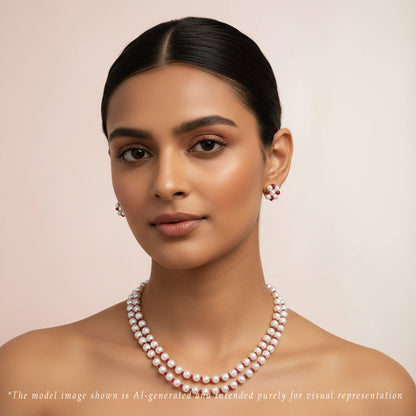 Natural Ruby And 6.0-7.0mm White Near Round Freshwater Pearl Necklace Set AA Quality