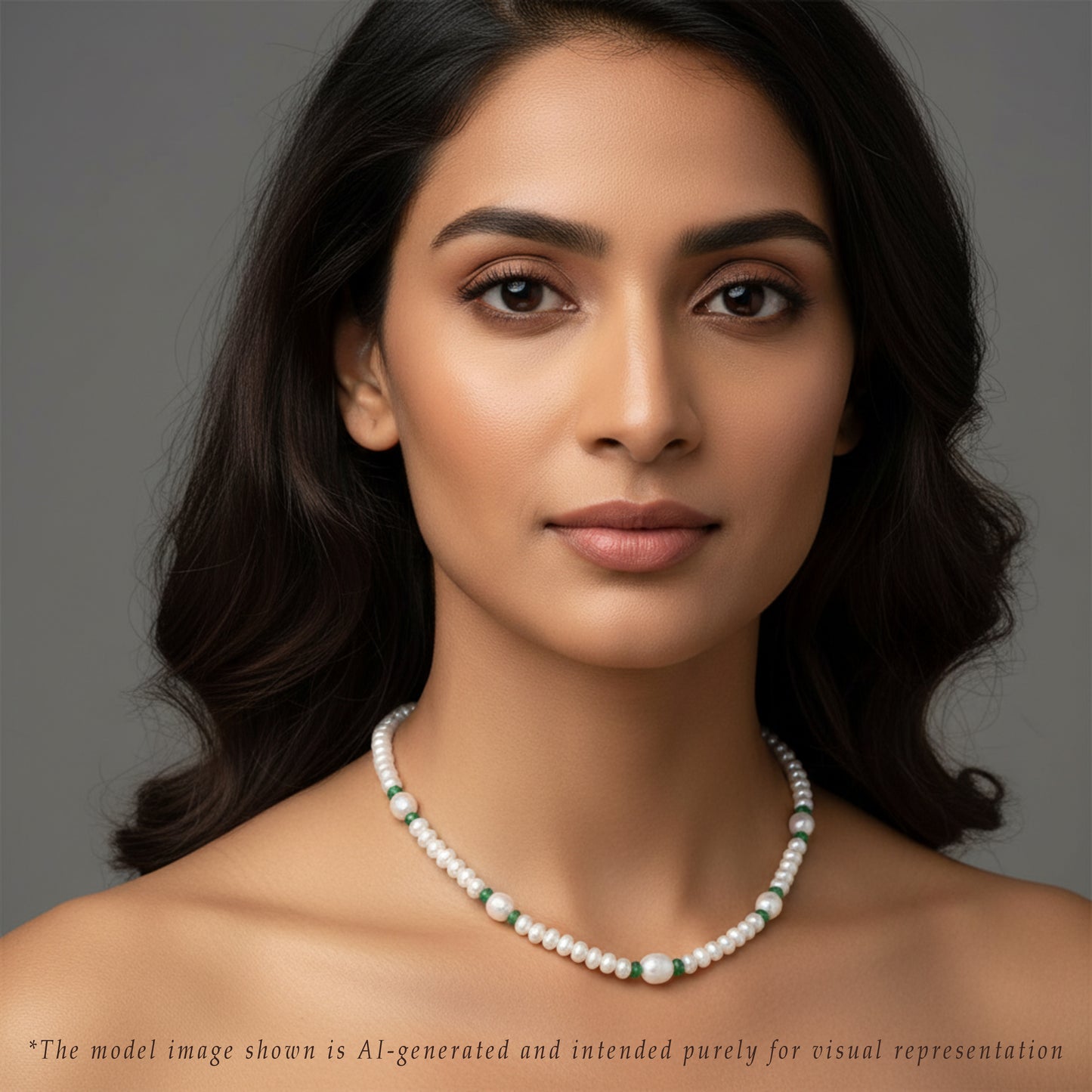 Natural Emerald And 3.0-4.0mm Mix Freshwater Pearl Necklace Set - A Quality