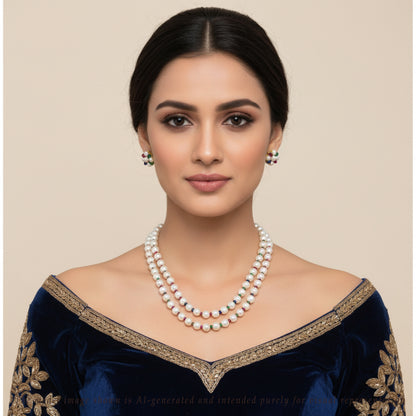 Natural Ruby & Emerald & Sapphire And 6.0-7.0mm Near Round Mix Freshwater Pearl Necklace set-AA Quality