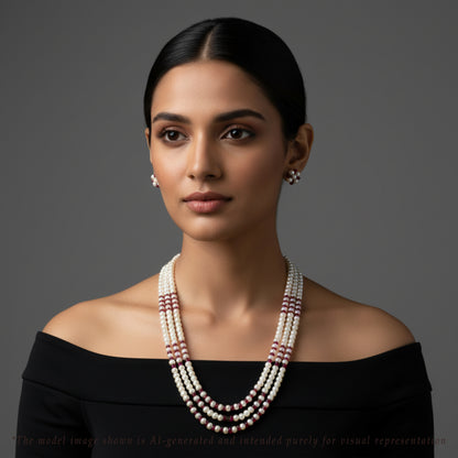 Valuable Natural Ruby And 3.0-4.0mm Freshwater Pearl Necklace Set-AA Quality