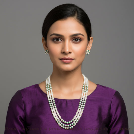 Natural Emerald And 5.0-6.0mm Button Freshwater Pearl Necklace Set - AA Quality