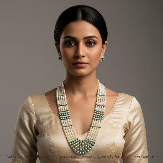 Natural Emerald And 3.0-4.0mm Freshwater Pearl Necklace Set - AAA Quality