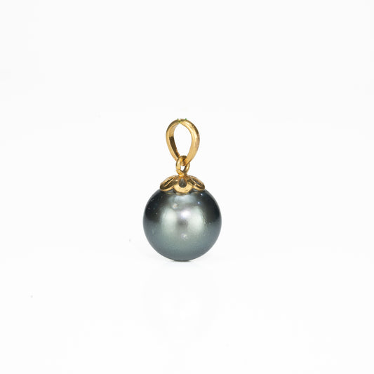 14.0-15.0mm Radiant Black Tahitian Pearl With 22K Yellow Gold Pearl Locket