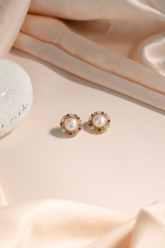 Multicolor Ruby Emerald Gold Earrings
