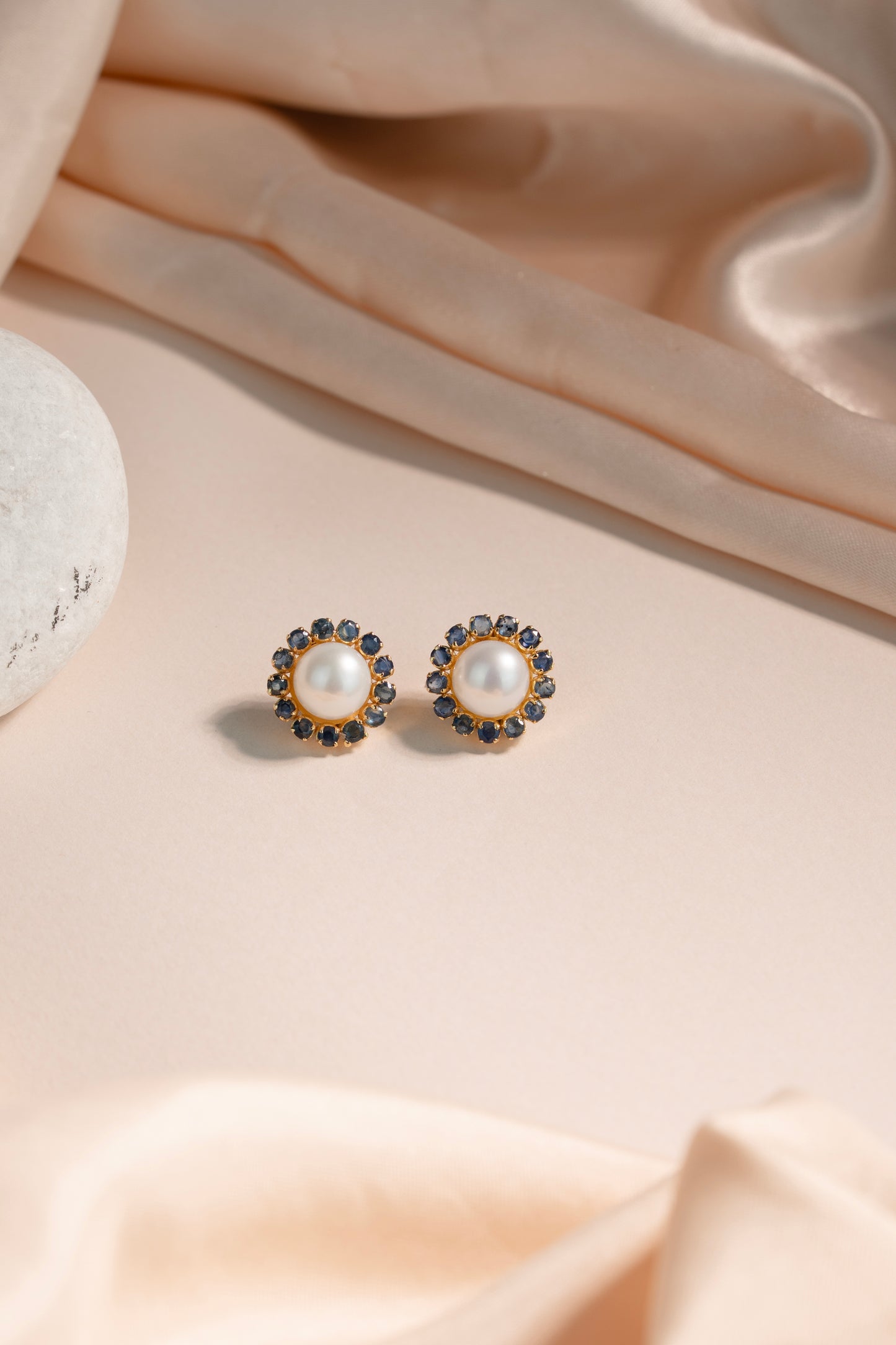 Celestial Sapphire Pearl Gold Earrings