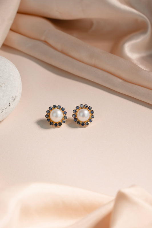 Celestial Sapphire Pearl Gold Earrings