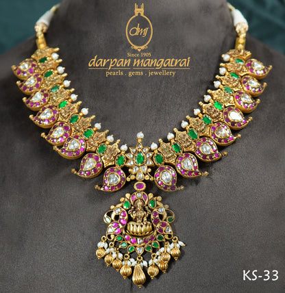 laxmi Devi Gold Antique Kundan Necklace