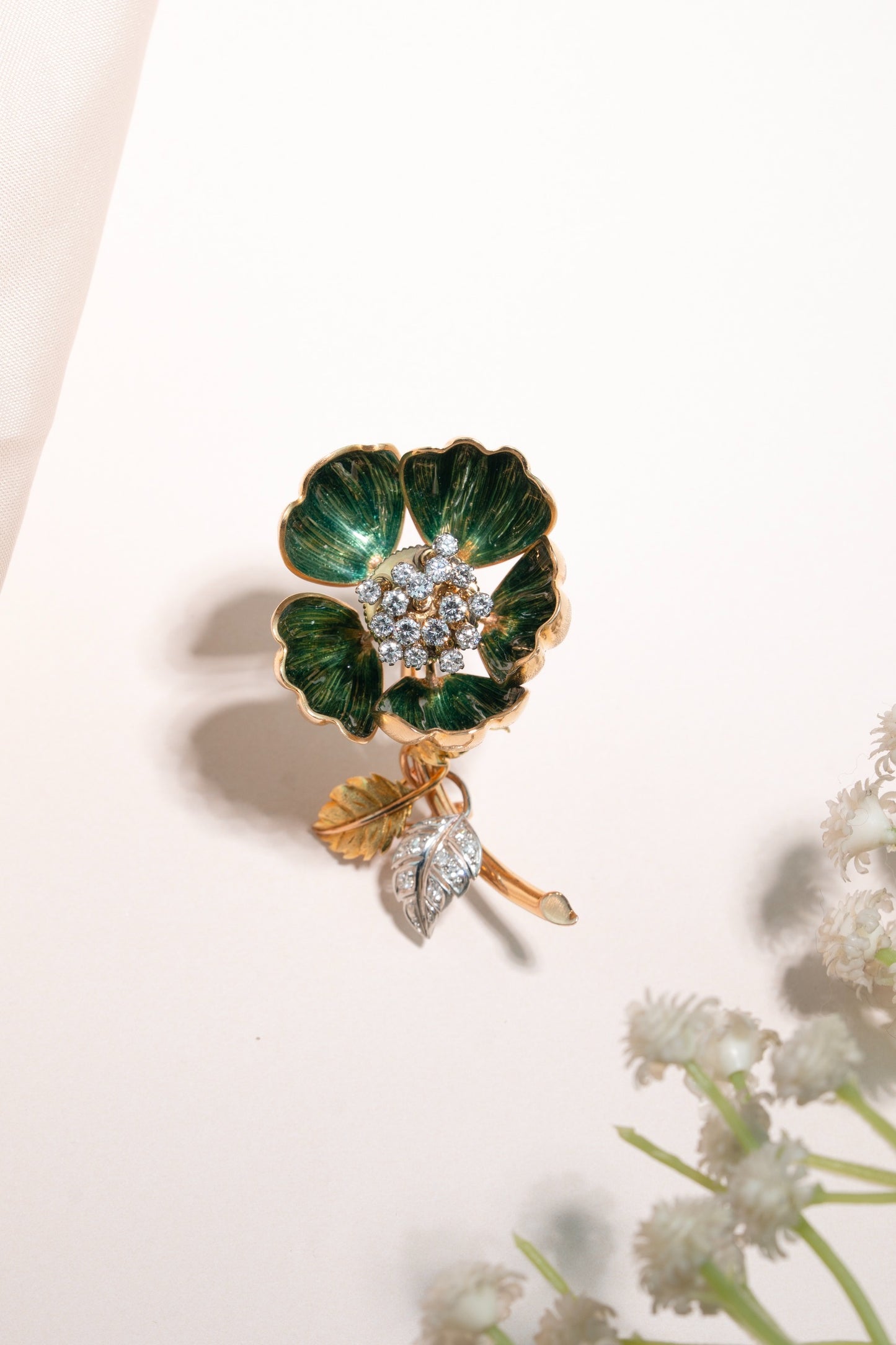 Emerald Bloom Diamond Floral Brooch