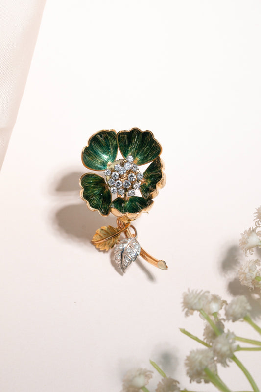 Emerald Bloom Diamond Floral Brooch