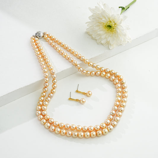 Grading Golden Round Akoya Saltwater Pearls Necklace Set - AA Quality