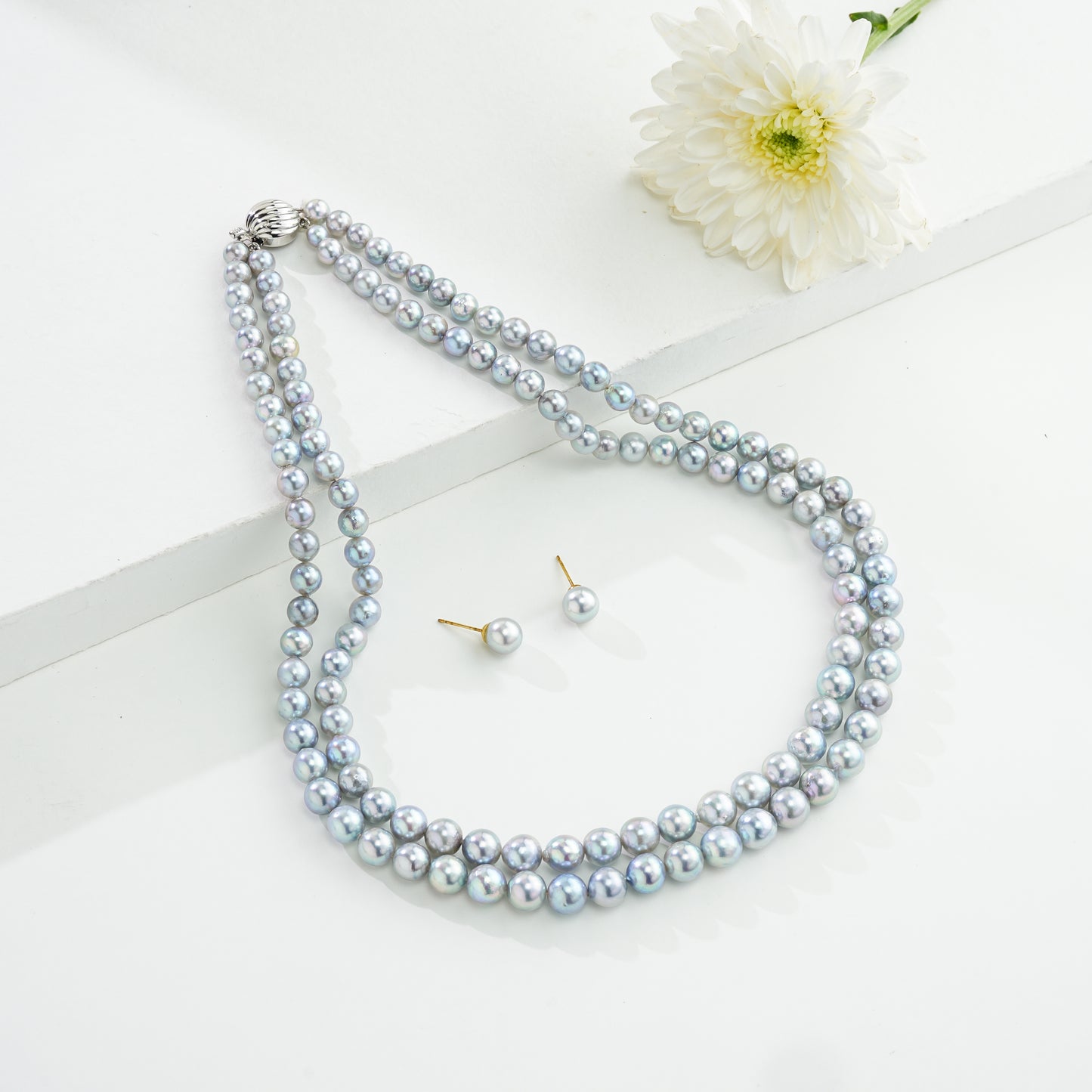 Grey Round Akoya Saltwater Pearls Grading Necklace Set -A Quality