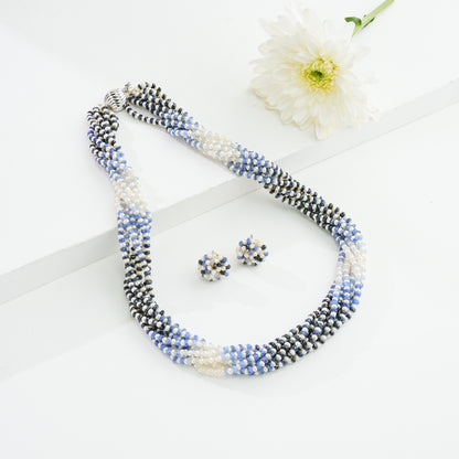 Natural Shaded Blue Sapphire and 1.0-2.0mm Seed Freshwater Pearls Necklace Set - AAA Quality