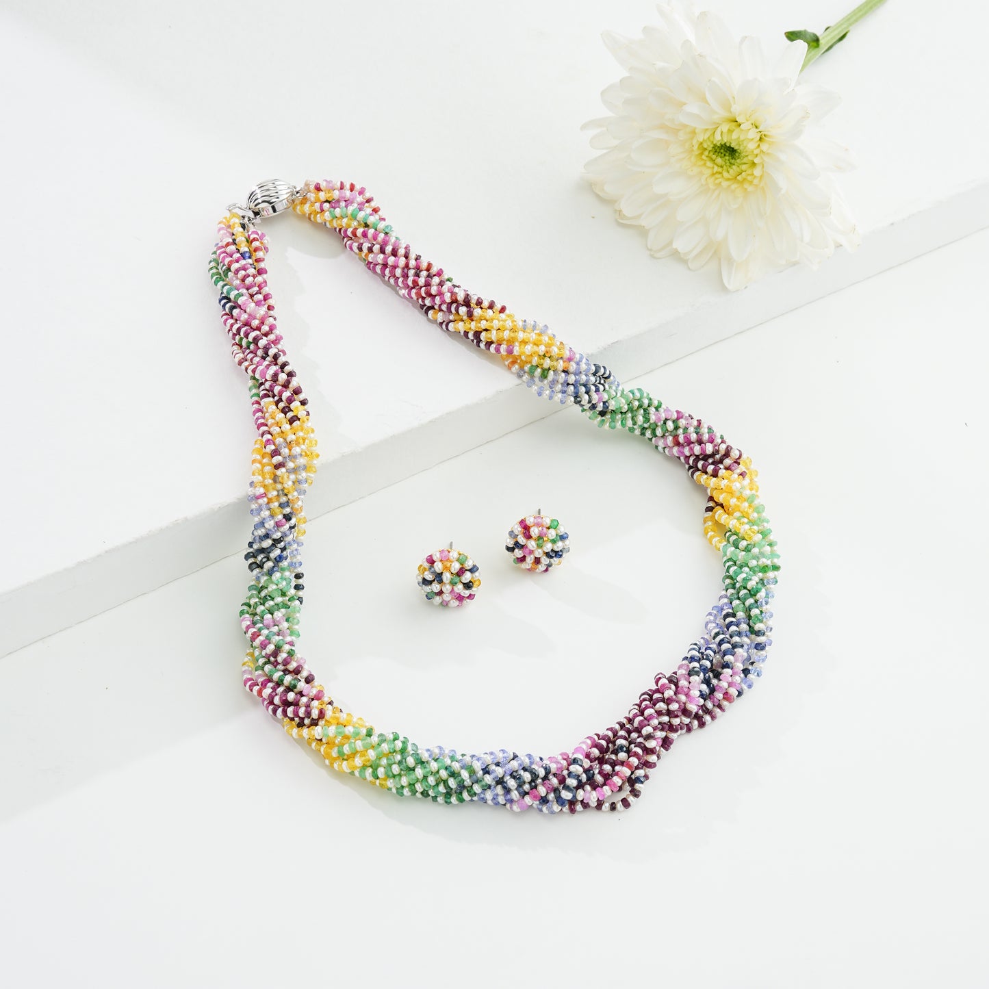 Natural Rainbow and 1.0-2.0mm Seed Freshwater Pearls Necklace Set - AAA Quality