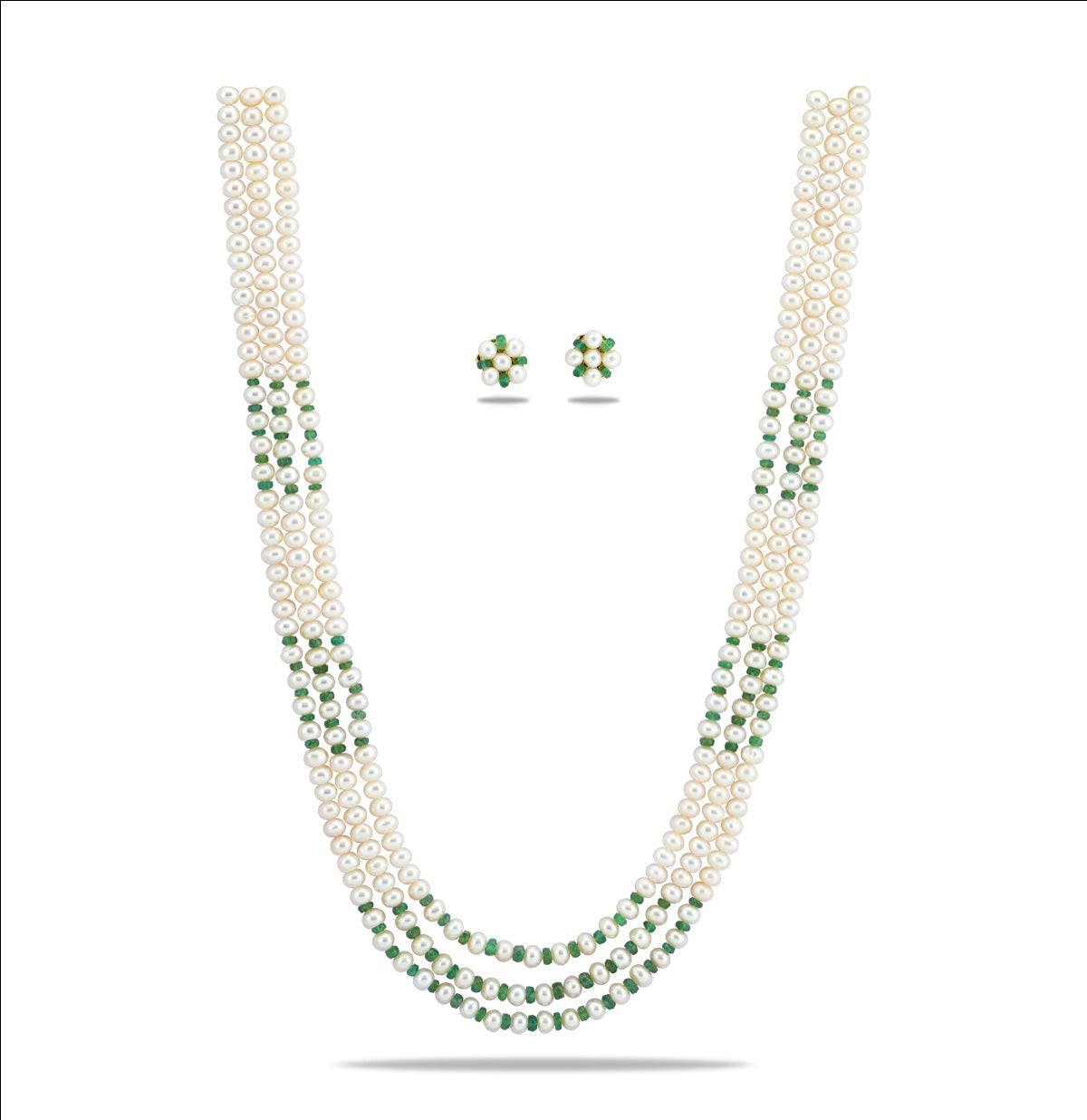 Natural Emerald And 5.0-6.0mm Button Freshwater Pearl Necklace Set - AA Quality