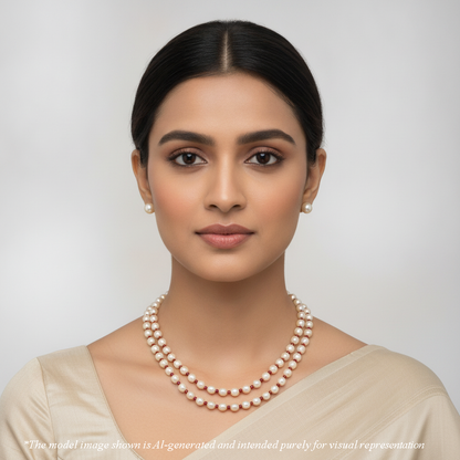 Natural Ruby and 7.0-8.0mm Golden Akoya Saltwater Pearls Necklace Set - A Quality