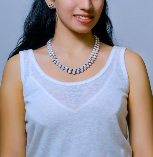 Natural Blue Sapphire And 6.0-7.0mm Near Round  Freshwater Pearl Necklace Set - AA Quality
