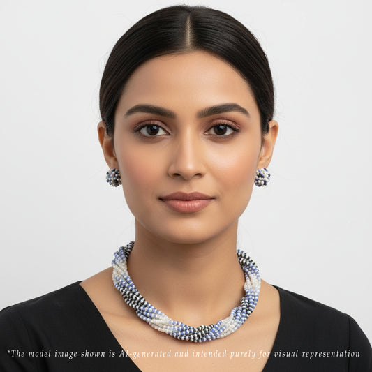 Natural Shaded Blue Sapphire and 1.0-2.0mm Seed Freshwater Pearls Necklace Set - AAA Quality