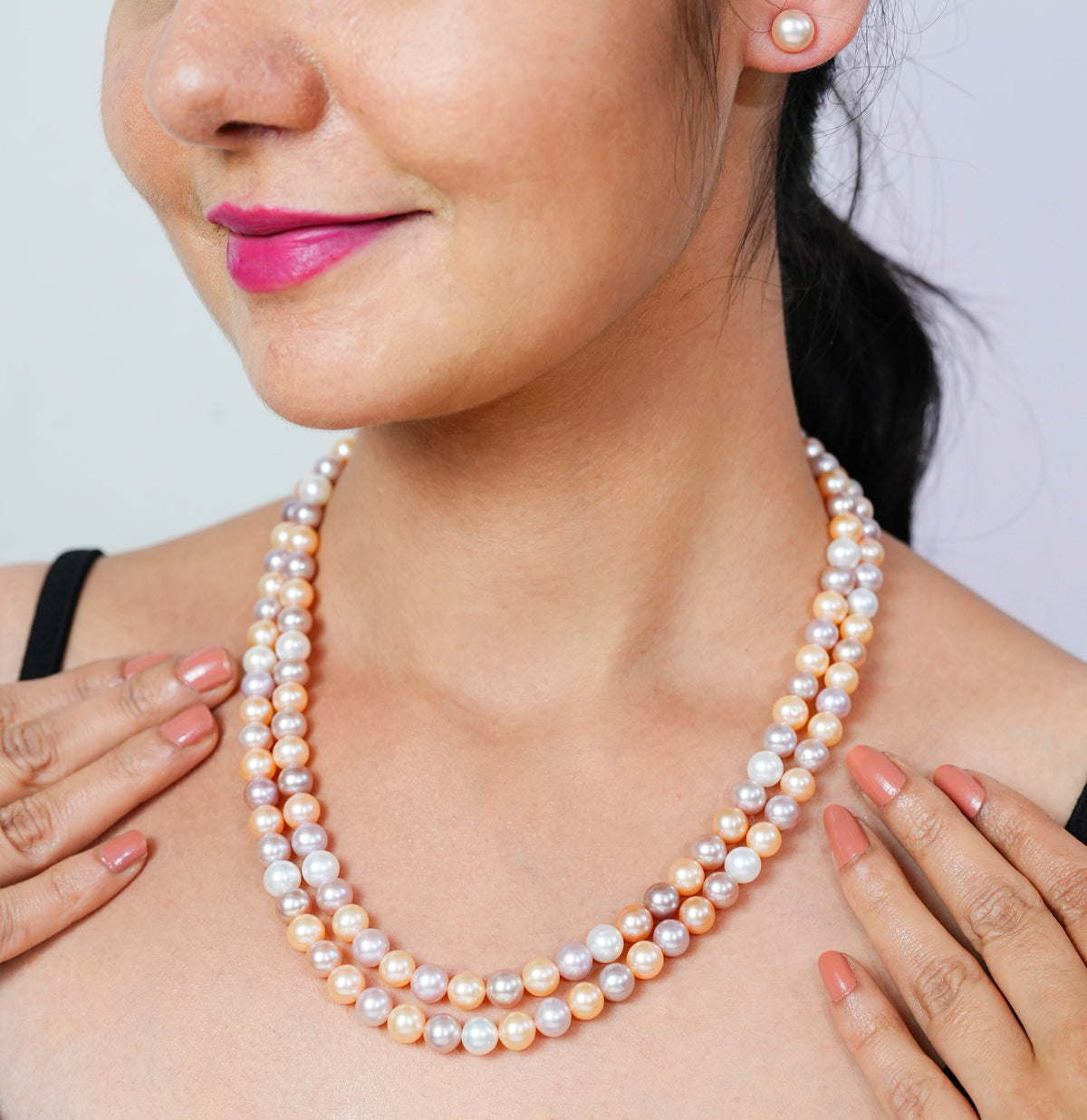 7.0-8.0mm Multicolor Round Freshwater Pearl Necklace Set - AA Quality