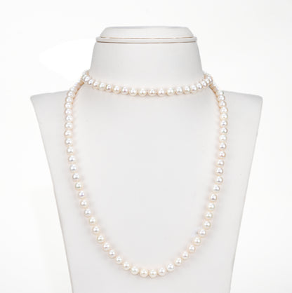 7.0-8.0mm White Near Round Opera Freshwater Pearl Neckalce Set - A Quality