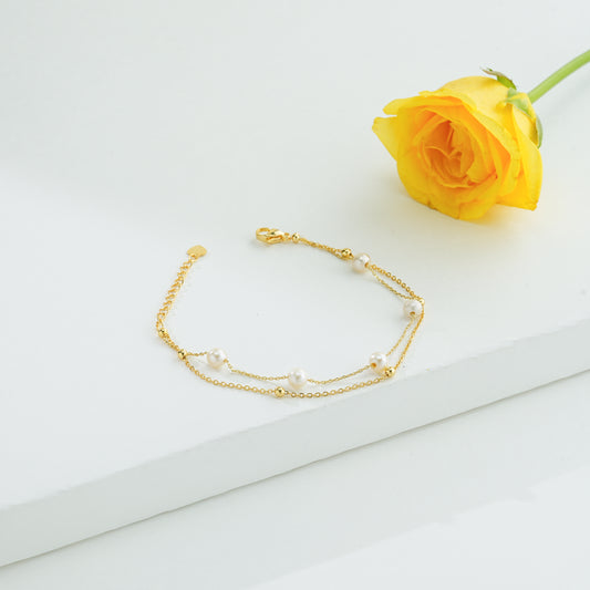 Beautiful White Round Freshwater Pearl Bracelet