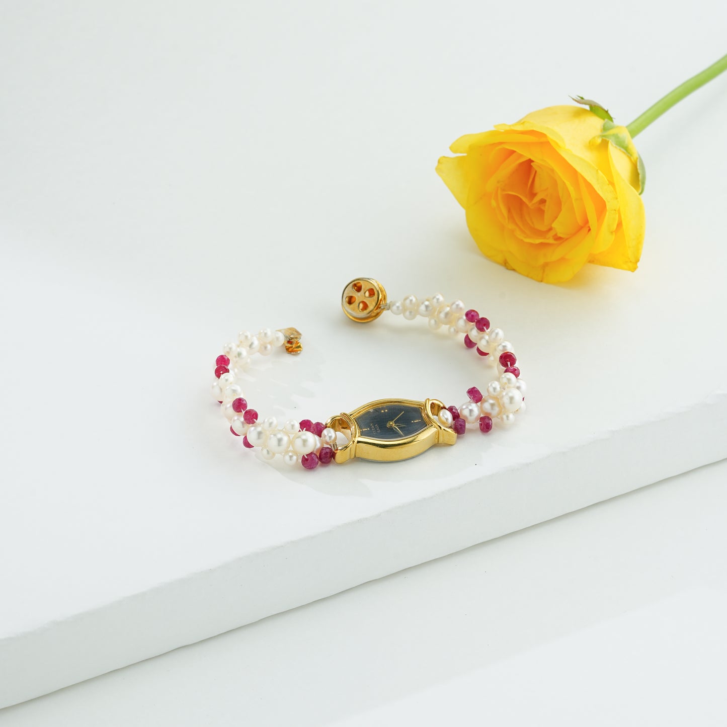 Classic Red Stone Freshwater Pearl Watch