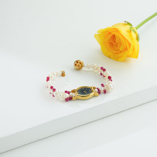 Classic Red Stone Freshwater Pearl Watch