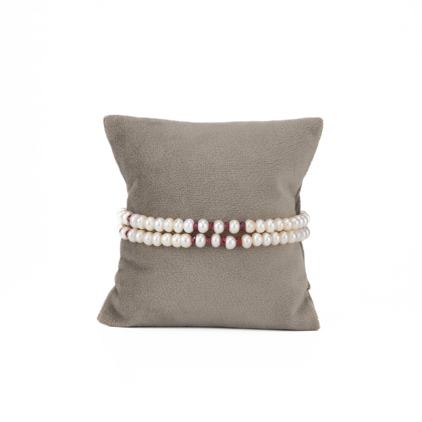 5.0-6.0mm Natural Ruby White Button Freshwater Pearl Bracelet