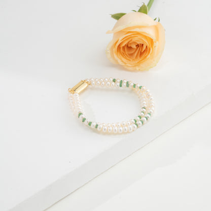 5.0-6.0mm Natural Emerald White Button Freshwater  Pearl Bracelet