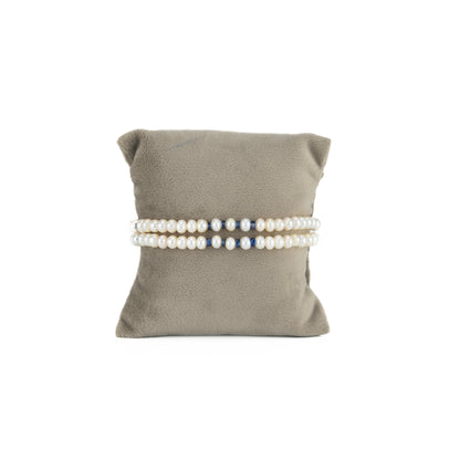 3.0-4.0mm Natural Blue Sapphire Button Freshwater Pearl Bracelet