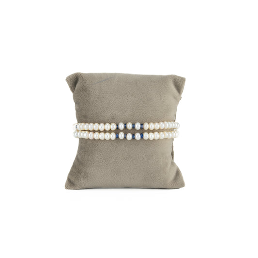 3.0-4.0mm Natural Blue Sapphire Button Freshwater Pearl Bracelet