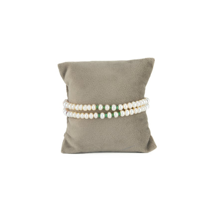 5.0-6.0mm Natural Ruby Emerald Blue Sapphire Button White Freshwater Pearl Bracelet