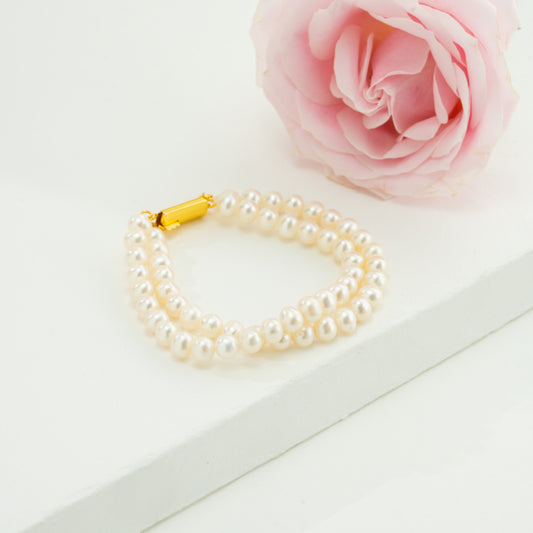 6.0-7.0mm Exquisite White Near Round Freshwater Pearl Bracelet