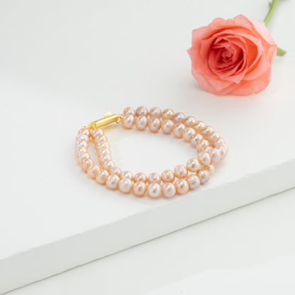 6.0-7.0mm Pink Near Round Freshwater Pearl Bracelet