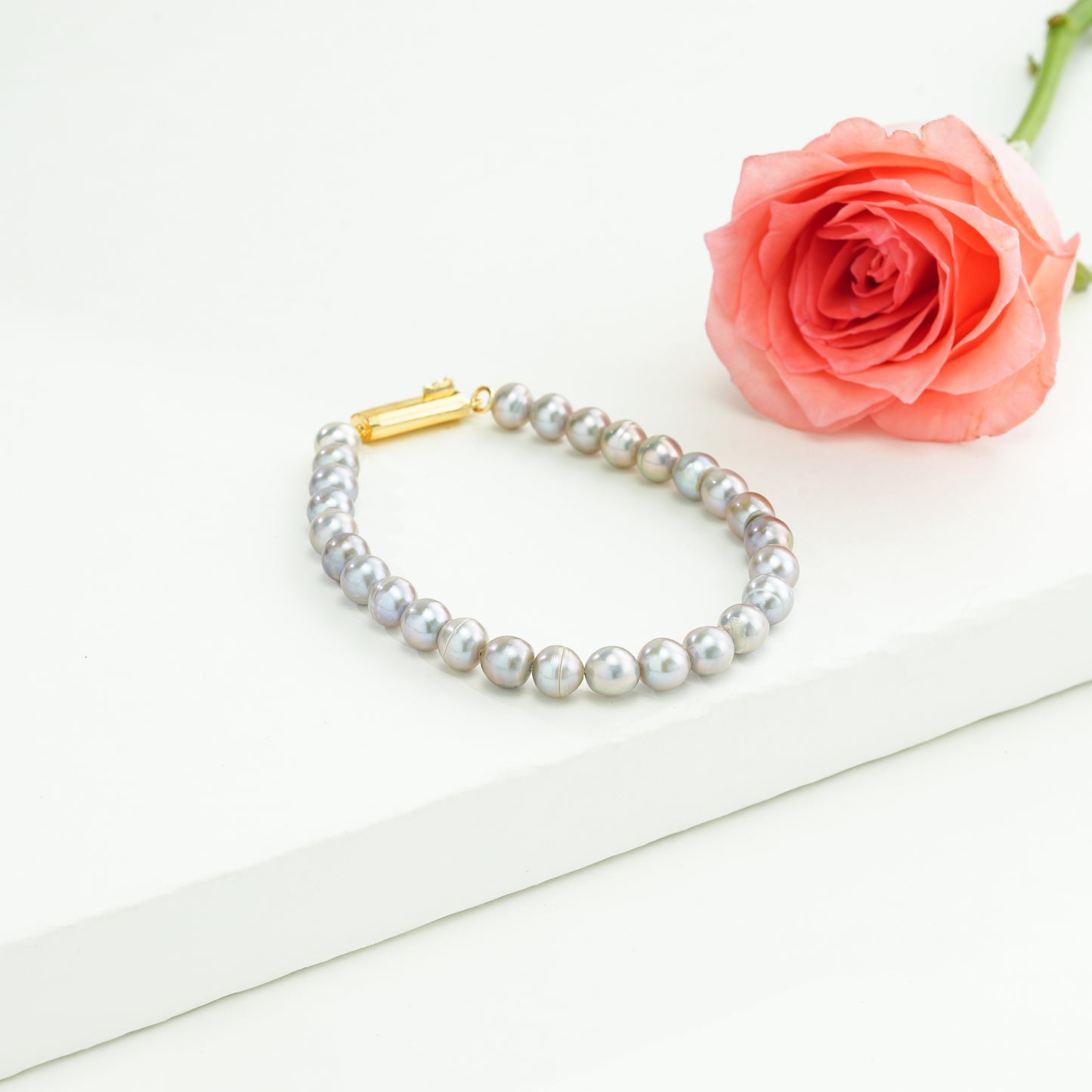 6.0-7.0mm Grey Near Round Freshwater Pearl Bracelet