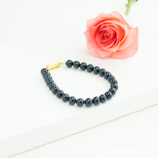 7.0-8.0mm Black Near Round Single Row Freshwater Pearl Bracelet