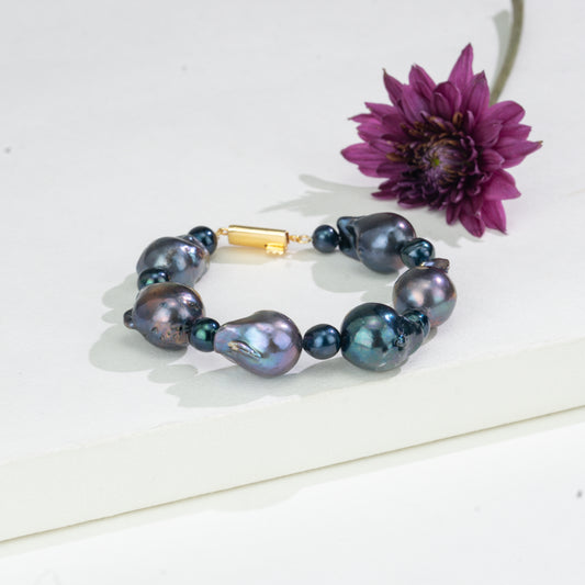 21.0-22.0mm Dark Blue Mix Freshwater Pearl Bracelet