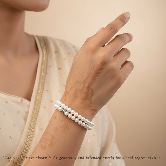 6.0-7.0mm Exquisite White Near Round Freshwater Pearl Bracelet