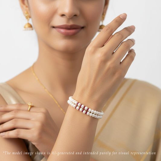 5.0-6.0mm Natural Ruby White Button Freshwater Pearl Bracelet