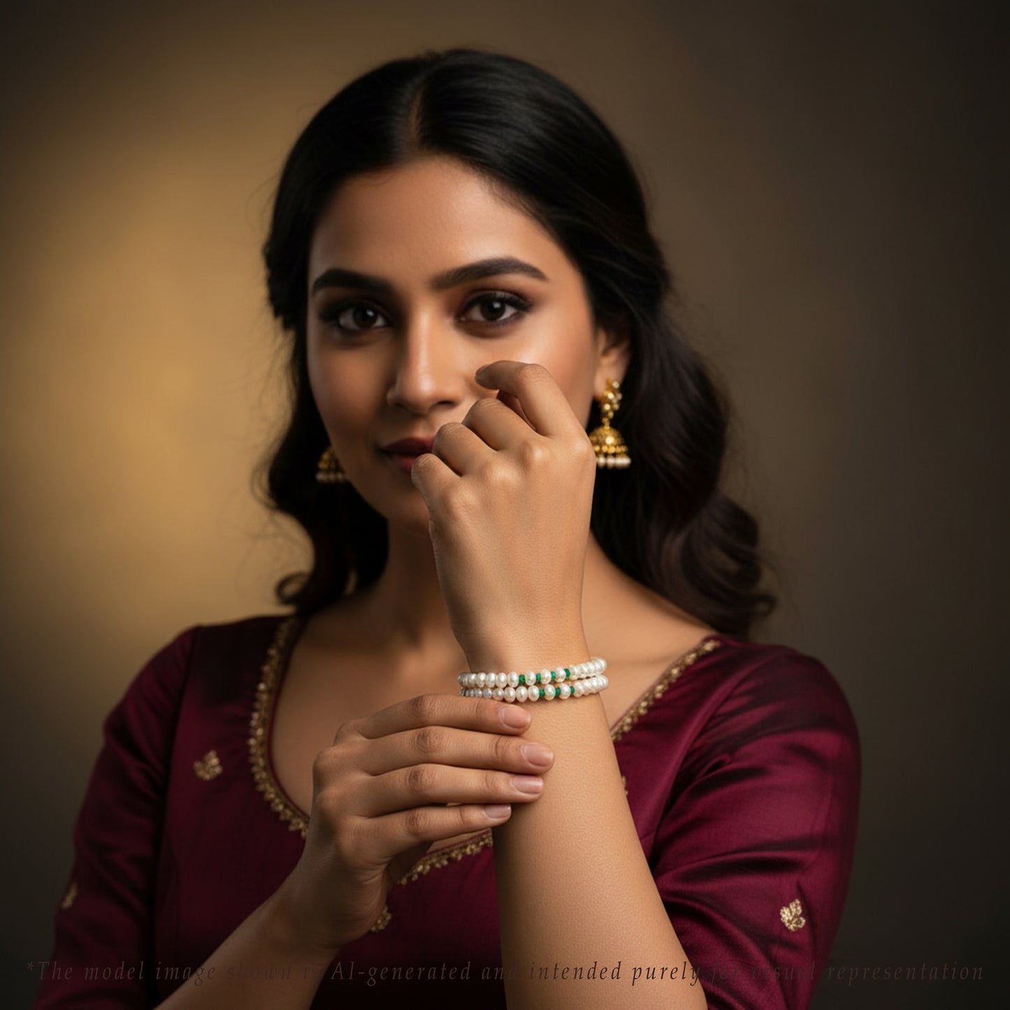 5.0-6.0mm Natural Emerald White Button Freshwater  Pearl Bracelet