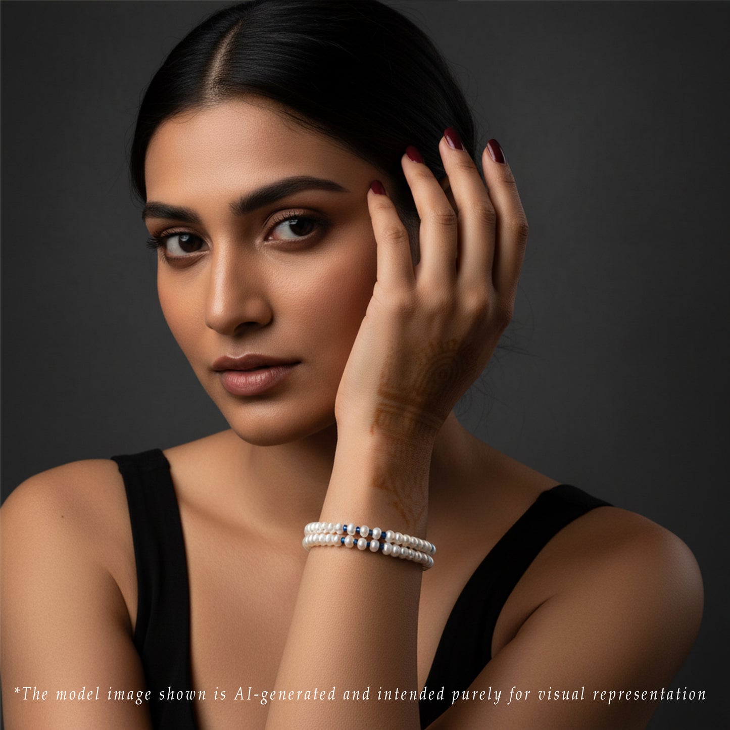 3.0-4.0mm Natural Blue Sapphire Button Freshwater Pearl Bracelet